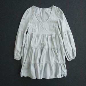 En Saison Womens Tiered Mini Dress Long Sleeve Casual Cotton Gray Medium